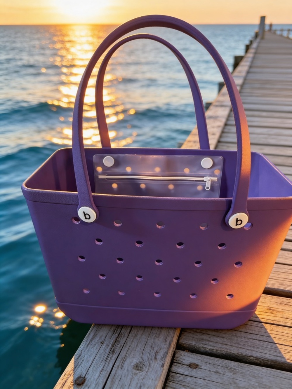 Purple Women's Tote Bag with Removable Pouch